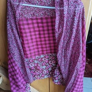 Life Is Good Women's Pink Checkered Floral Boho Scarf/Shawl Cotton